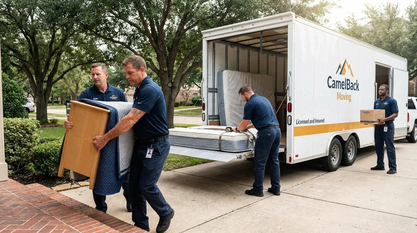 Crew loading residential truck for cross-state move from Thornton, NH